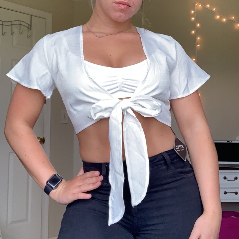 White Linen Tie-Front Top